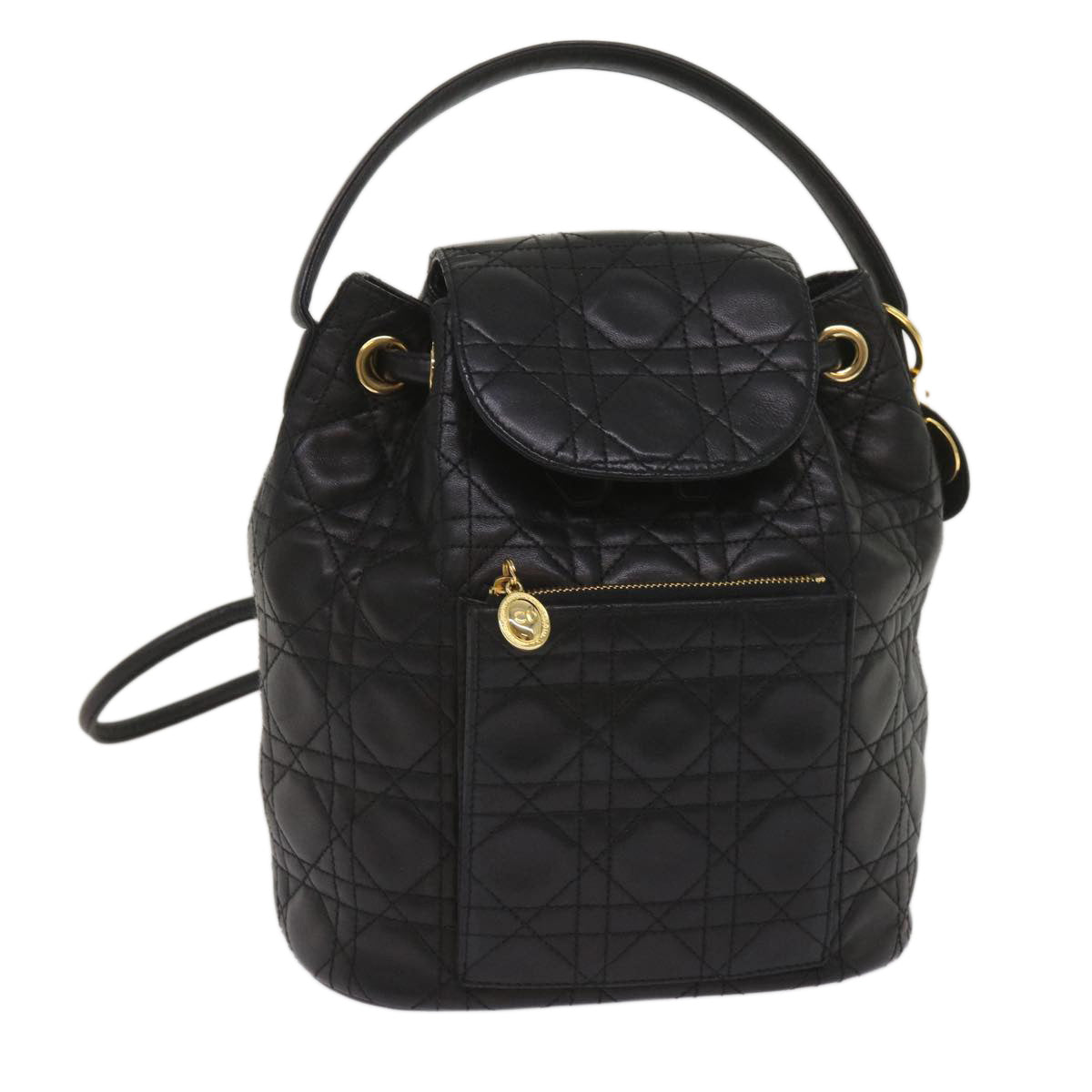 CHRISTIAN D1OR Canage Lady D1OR Backpack Lamb Skin Black Auth yk10497A