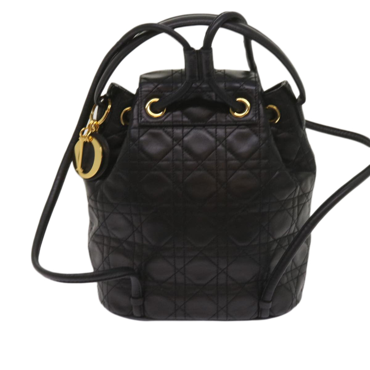 CHRISTIAN D1OR Canage Lady D1OR Backpack Lamb Skin Black Auth yk10497A