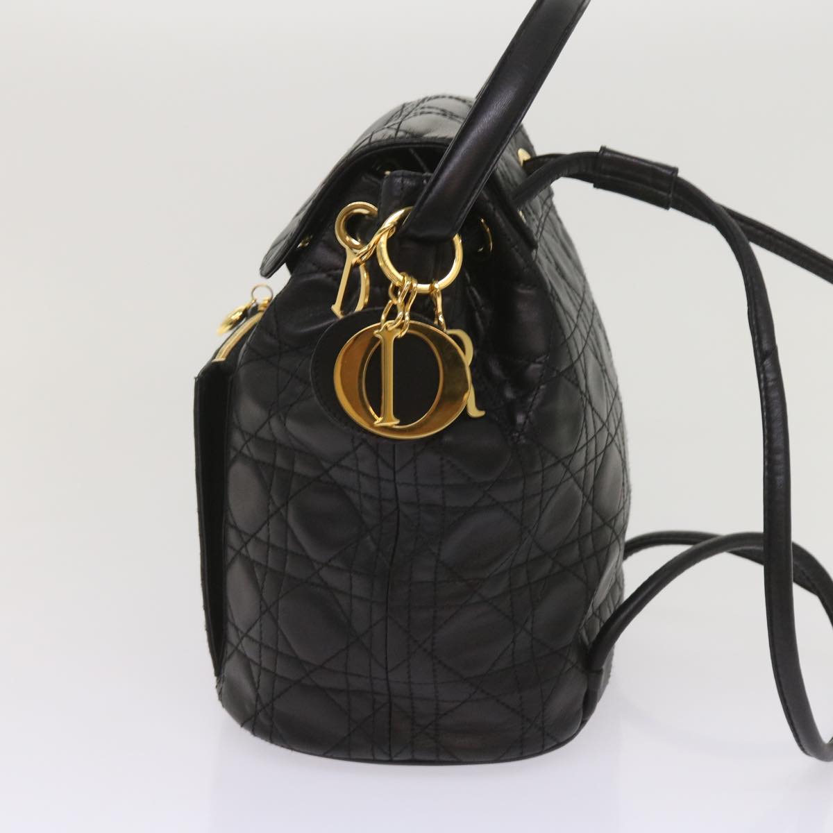 CHRISTIAN D1OR Canage Lady D1OR Backpack Lamb Skin Black Auth yk10497A