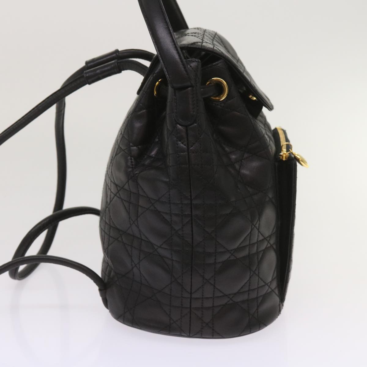 CHRISTIAN D1OR Canage Lady D1OR Backpack Lamb Skin Black Auth yk10497A