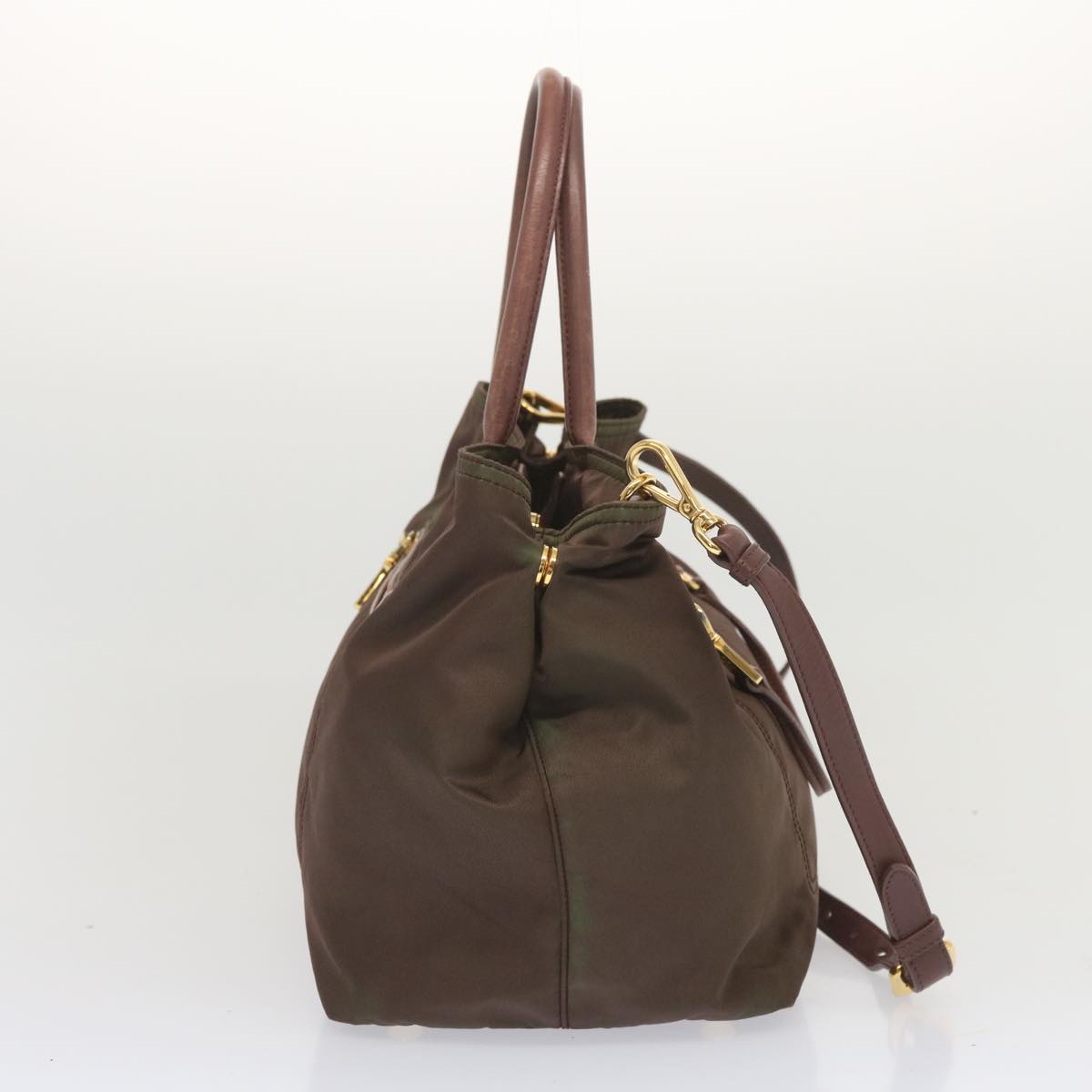 PRD Hand Bag Nylon 2way Brown Auth yk11190