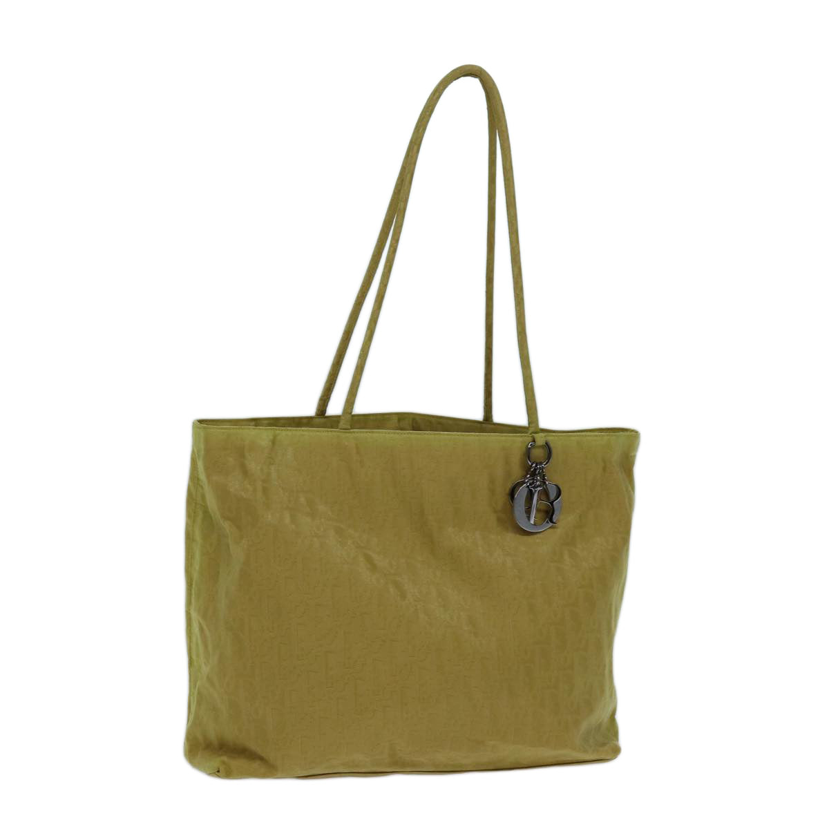 CHRISTIAN D1OR Cannage Trotter Canvas Lady D1OR Tote Bag Yellow Auth yk11844