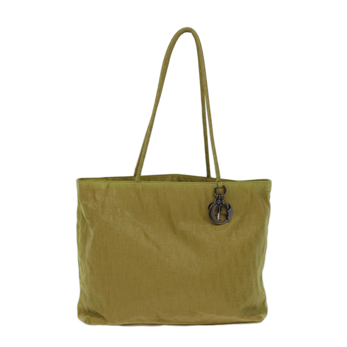 CHRISTIAN D1OR Cannage Trotter Canvas Lady D1OR Tote Bag Yellow Auth yk11844