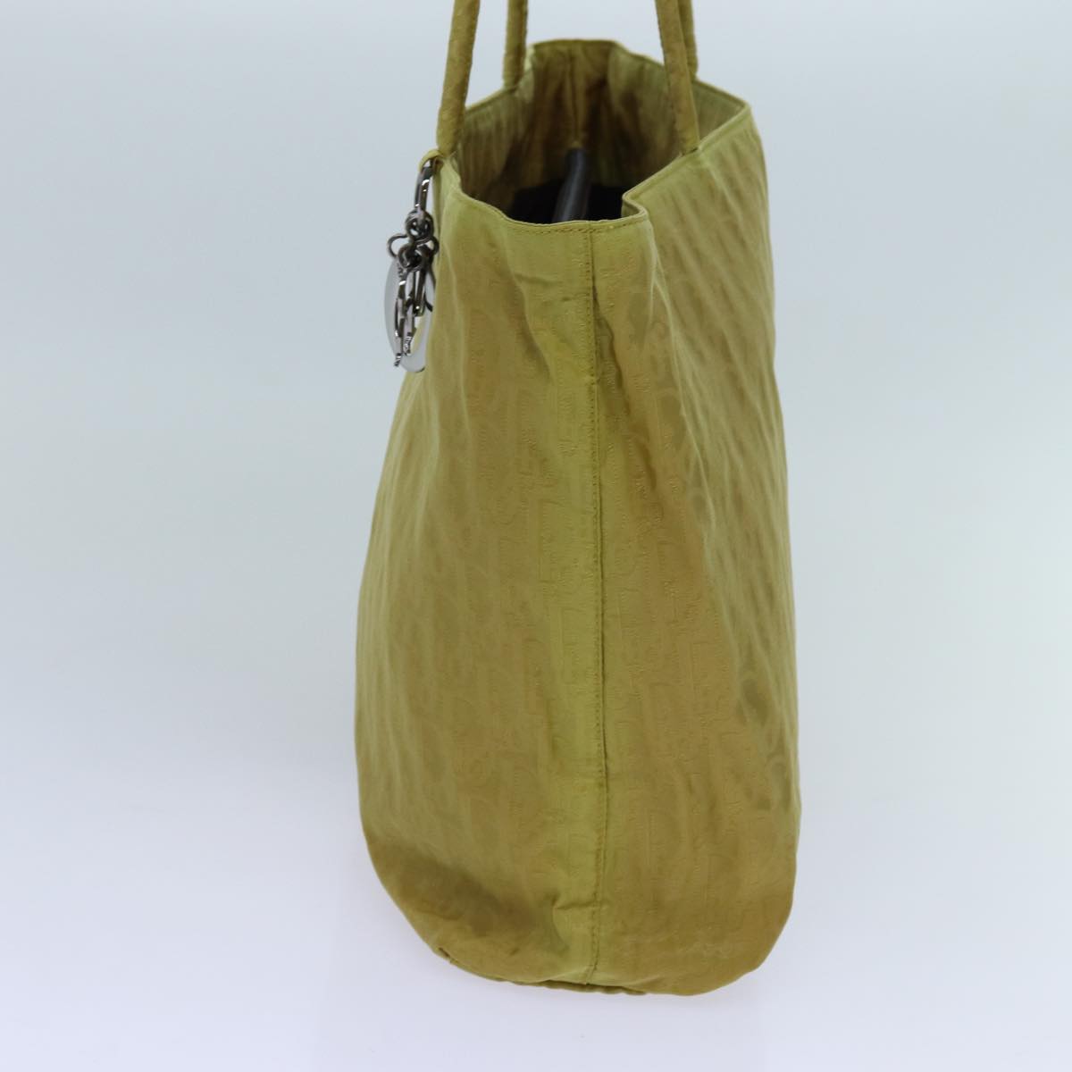 CHRISTIAN D1OR Cannage Trotter Canvas Lady D1OR Tote Bag Yellow Auth yk11844
