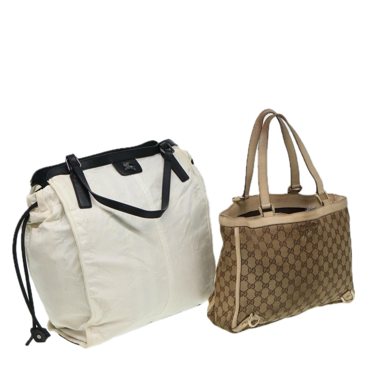 BURBERRY GCCI GG Canvas Tote Bag Nylon 2Set Beige White Auth yk13418