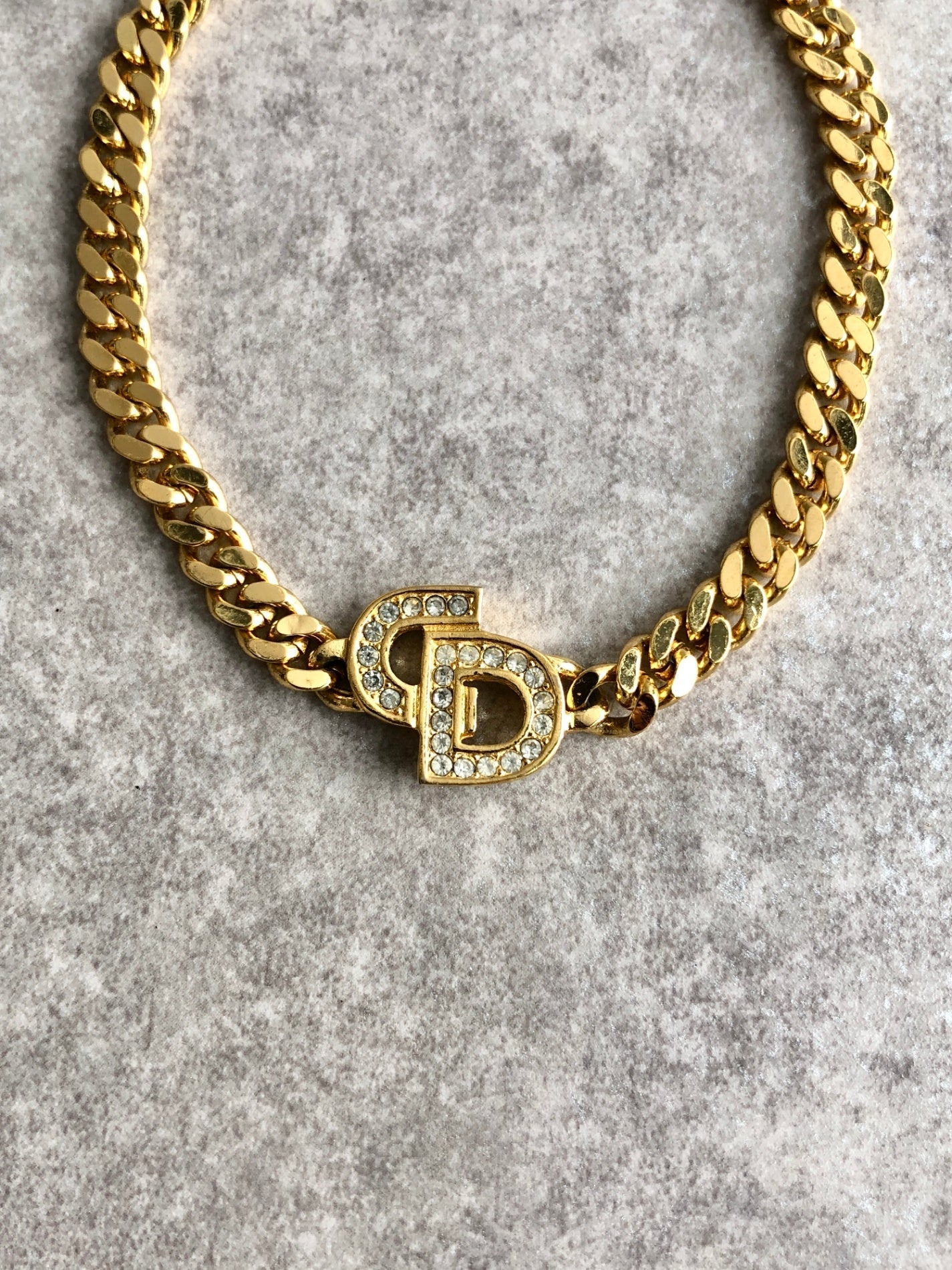 Christian D1OR CD Logo Motif Rhinestone Bracelet Gold Vintage chgiwy